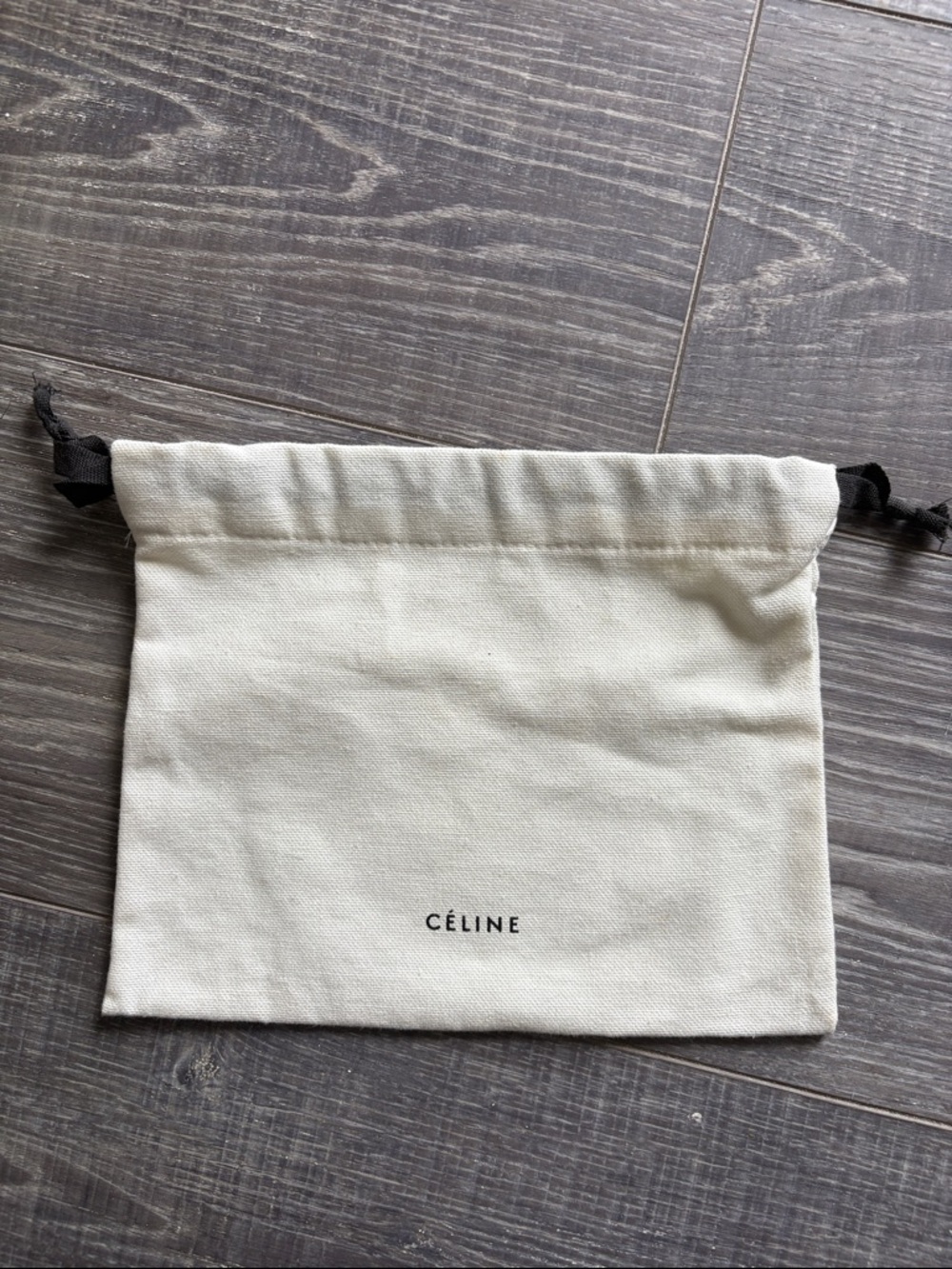Celine Cream Drawstring Dust Bag with Black Ties
